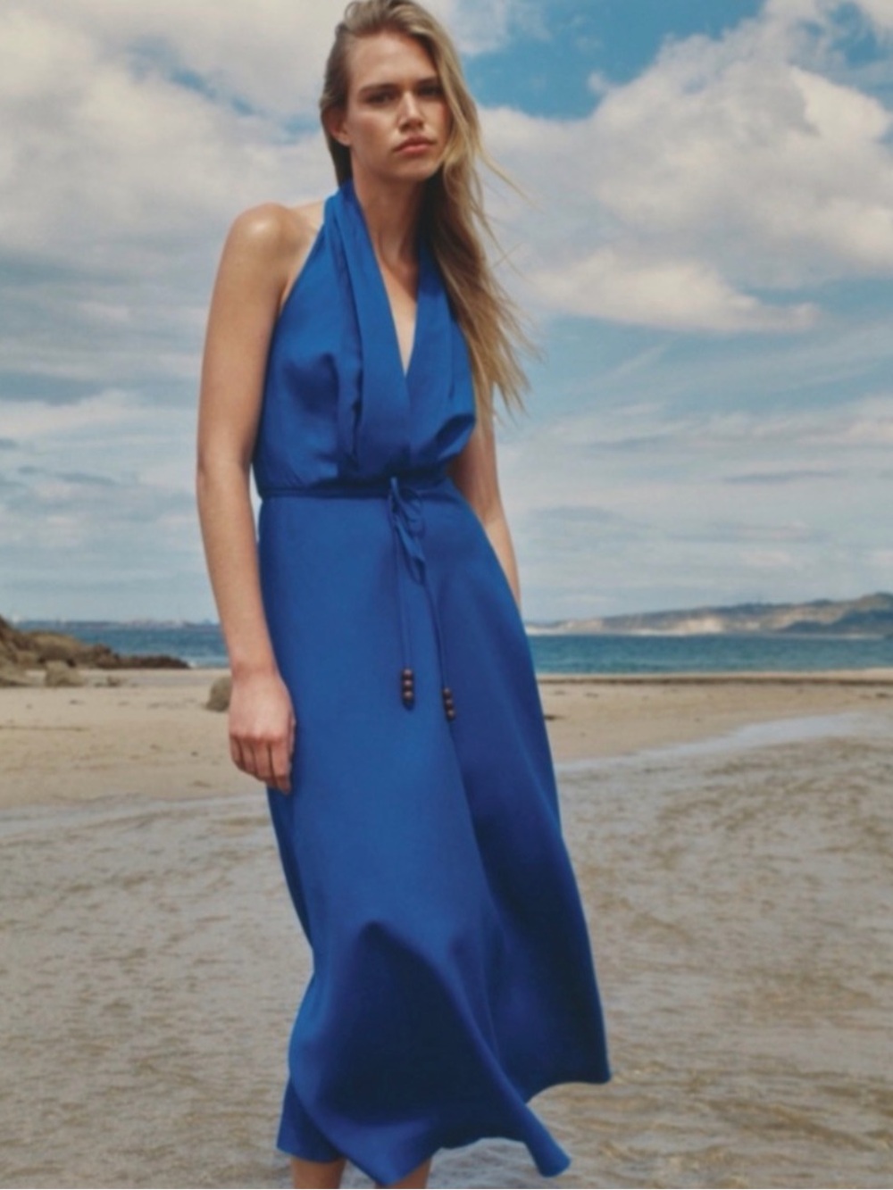 Zara Blue Halter Maxi Dress with Tie Waist - Picture 2 of 11